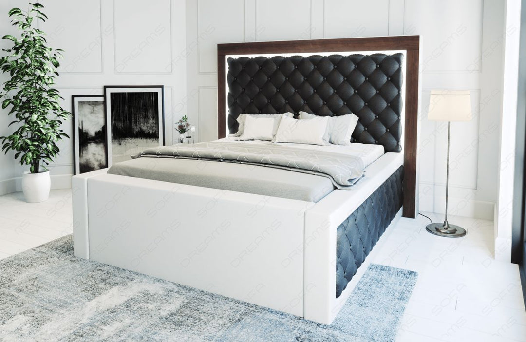 Luxus Boxspringbett Varese in schwarz-weiÃŸ - Bezug Kunstleder Premium