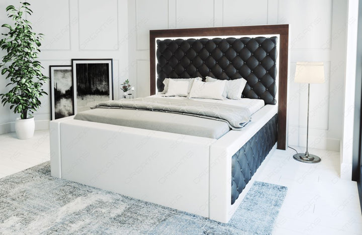 Luxus Boxspringbett Varese in schwarz-weiÃŸ - Bezug Kunstleder Premium