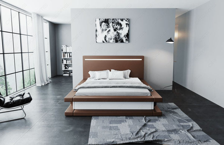 Modernes Leder Boxspringbett Faenza in dunkelbraun-weiÃŸ