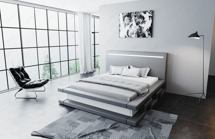 Modernes Leder Boxspringbett Faenza in grau-weiÃŸ