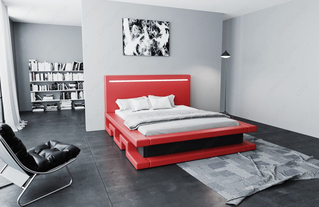 Modernes Leder Boxspringbett Faenza in rot-schwarz