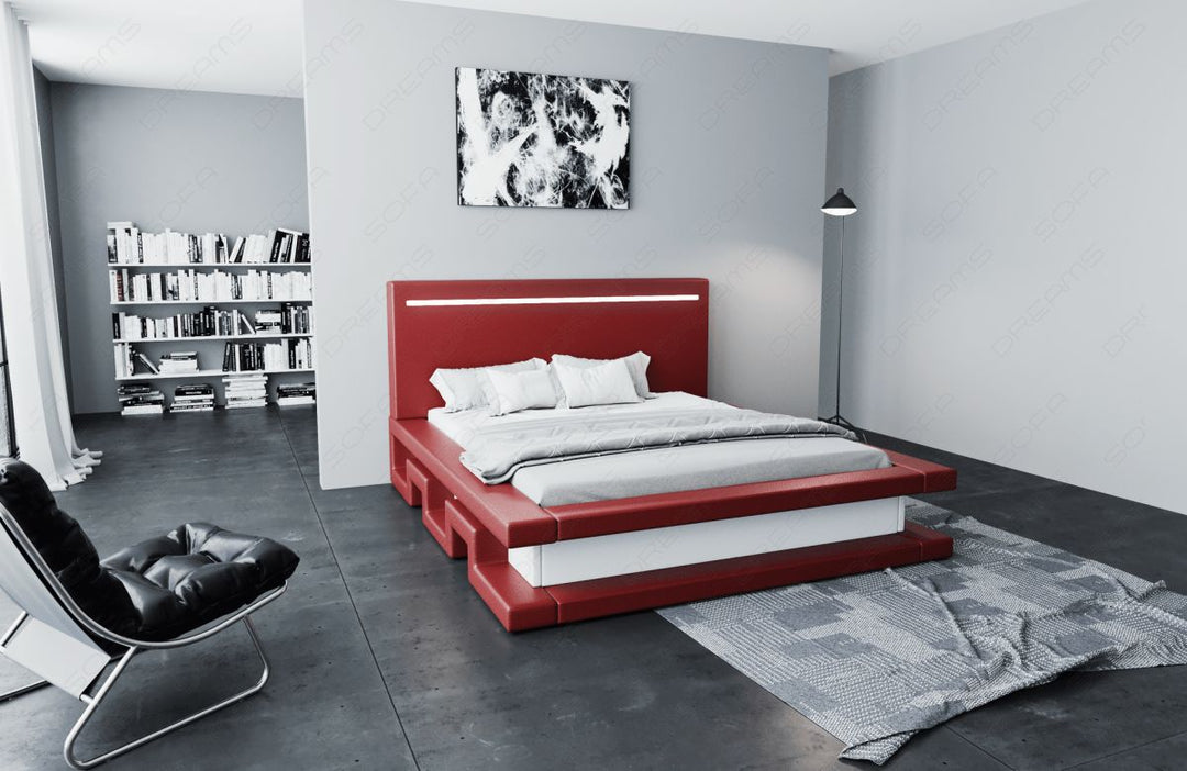 Modernes Leder Boxspringbett Faenza in rot-weiÃŸ