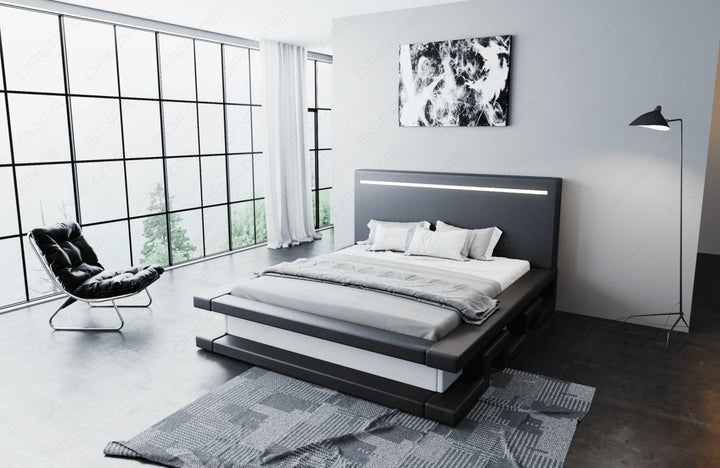 Modernes Leder Boxspringbett Faenza in schwarz-weiÃŸ