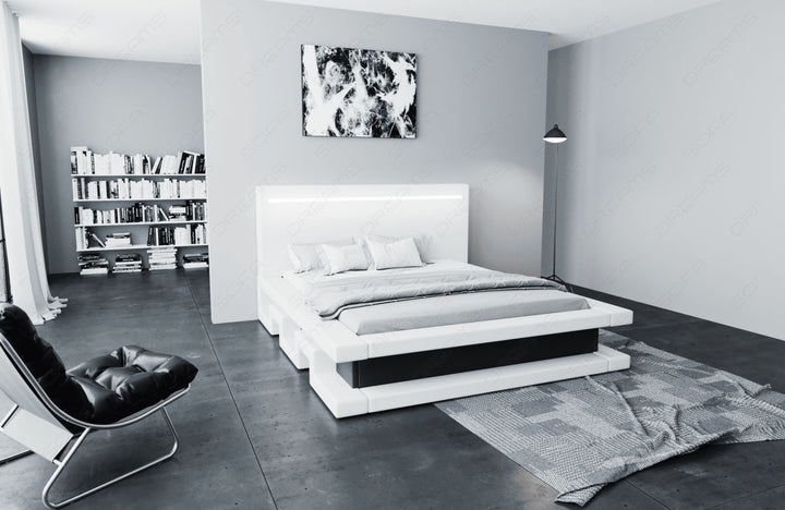 Modernes Leder Boxspringbett Faenza in weiÃŸ-schwarz