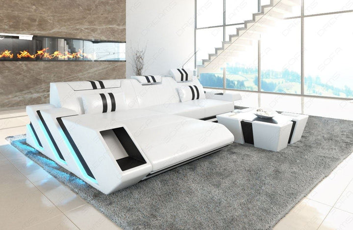 Designer Couch Apollonia L Form mit LED in weiss-schwarz
