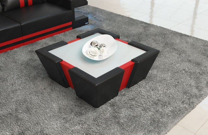 Leder Couchtisch Apollonia LED - schwarz-rot