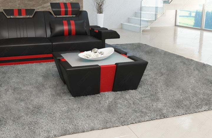 Moderner Couchtisch Apollonia in Leder schwarz-rot