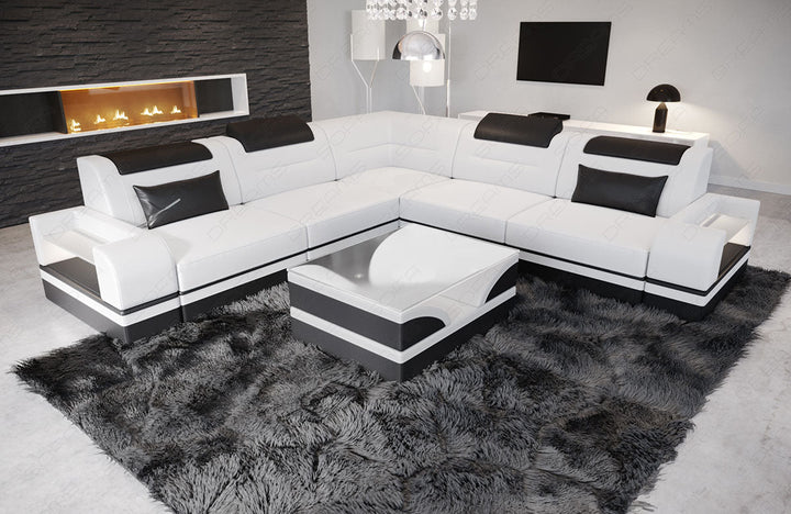 Leder Ecksofa Trivento L Form modern in weiÃŸ-schwarz