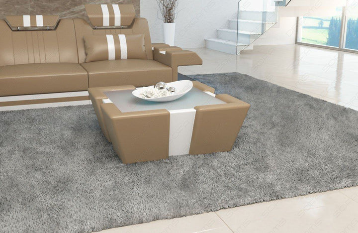 Leder Wohnzimmertisch Apollonia LED in sandbeige-weiss