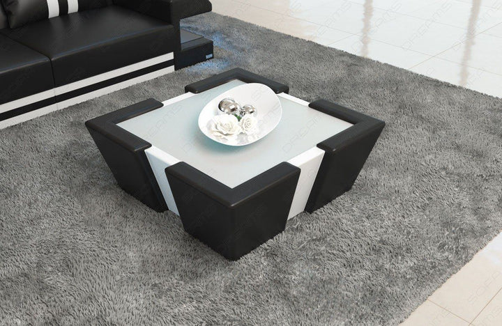 Leder Couchtisch Apollonia LED - schwarz -  weiss