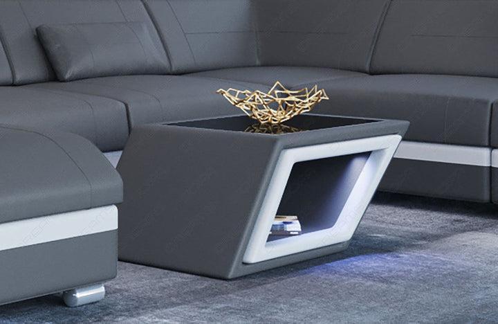 Designer Leder Couchtisch Catania in grau - weiss