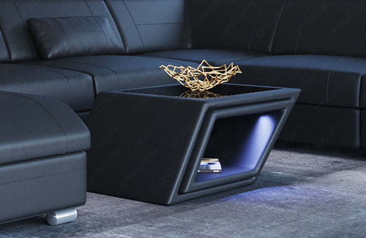Designer Leder Couchtisch Catania in schwarz