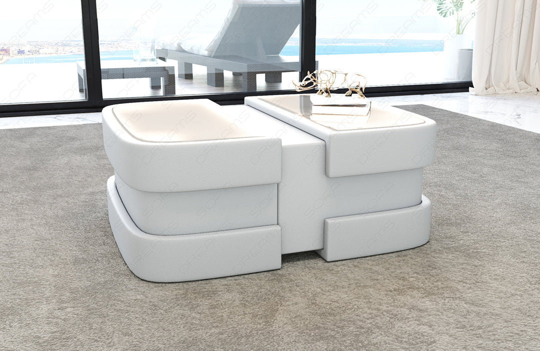 Leder Couchtisch Elegante in komplett weiss