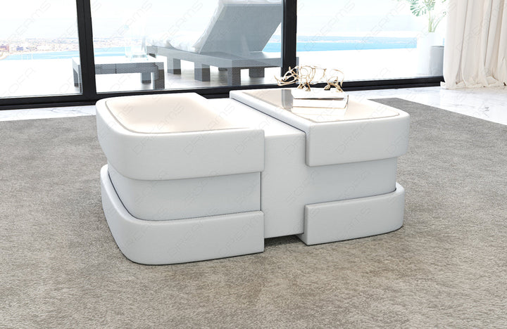 Leder Couchtisch Elegante in komplett weiss