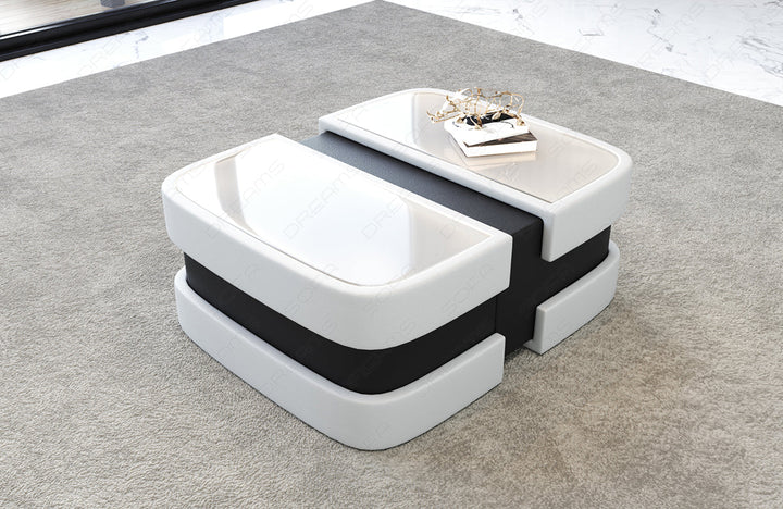 Leder Couchtisch Elegante in weiss-schwarz