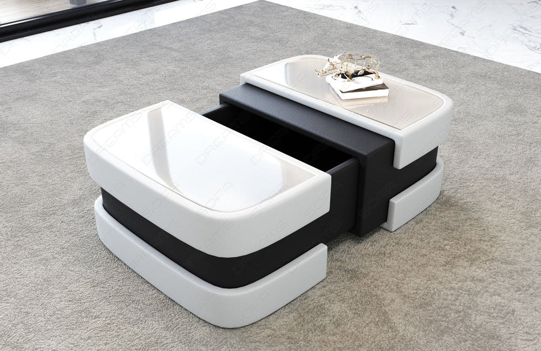 Leder Couchtisch Elegante in weiss-schwarz