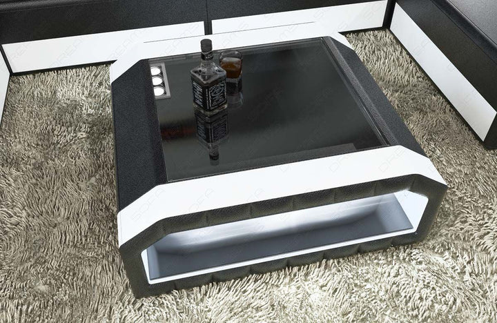 Designer Wohnzimmertisch Matera mit LED in schwarz-weiss