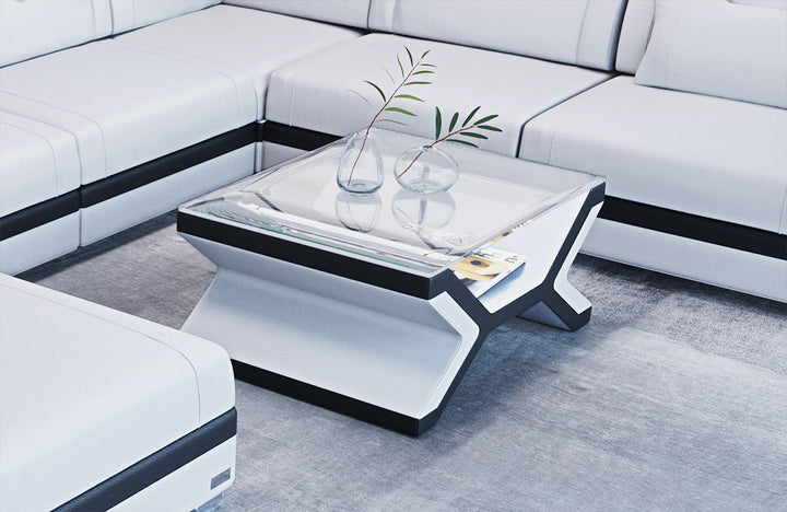 Luxus Leder Couchtisch Napoli in weiss - schwarz
