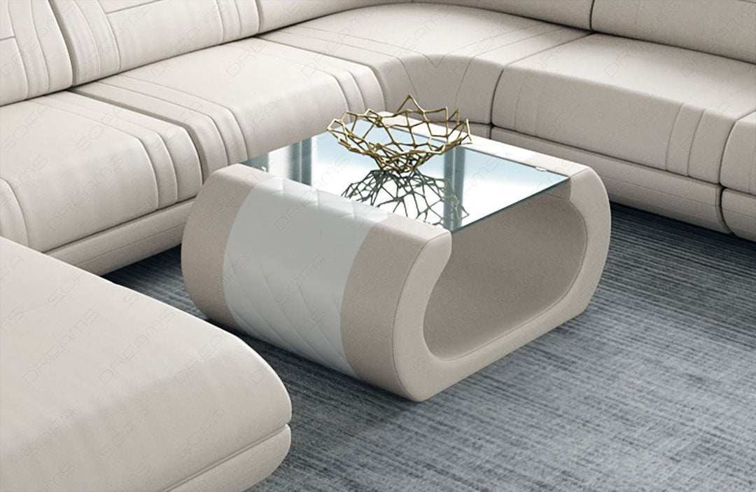 Couchtisch Rimini Leder in beige - weiss