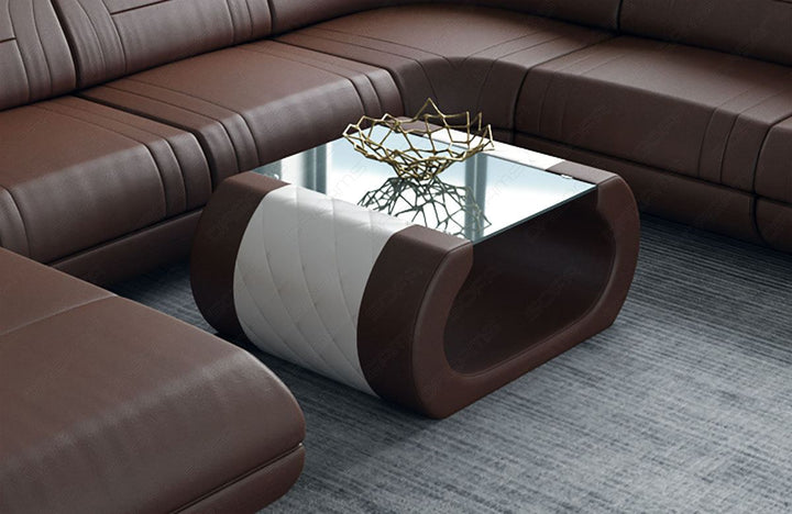 Couchtisch Rimini Leder in dunkelbraun - weiss