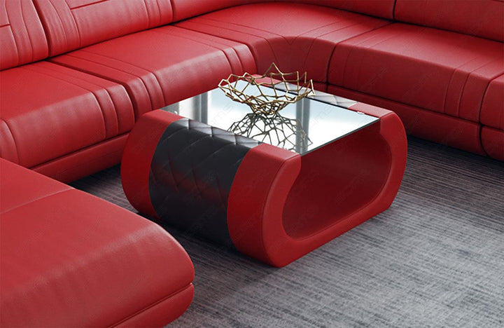 Couchtisch Rimini Leder in rot - schwarz