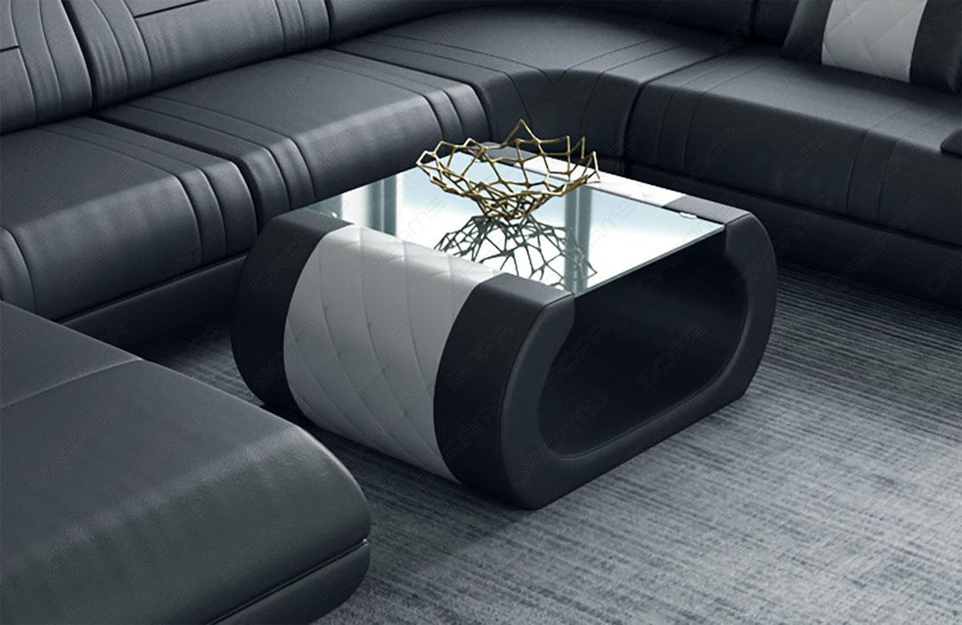 Couchtisch Rimini Leder in schwarz - weiss