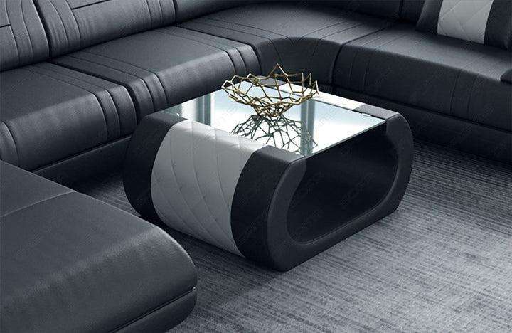 Couchtisch Rimini Leder in schwarz - weiss