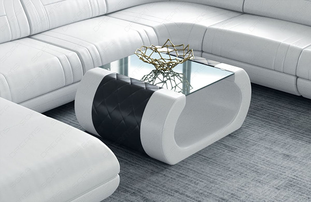 Couchtisch Rimini Leder in weiss - schwarz