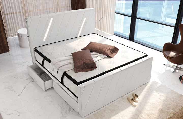 Design Boxspringbett Toulon mit Schubladen in weiÃŸ