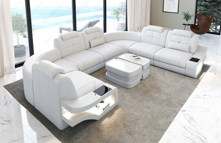 Moderne Ledersofa Wohnlandschaft Elena U Form in komplett weiÃŸ