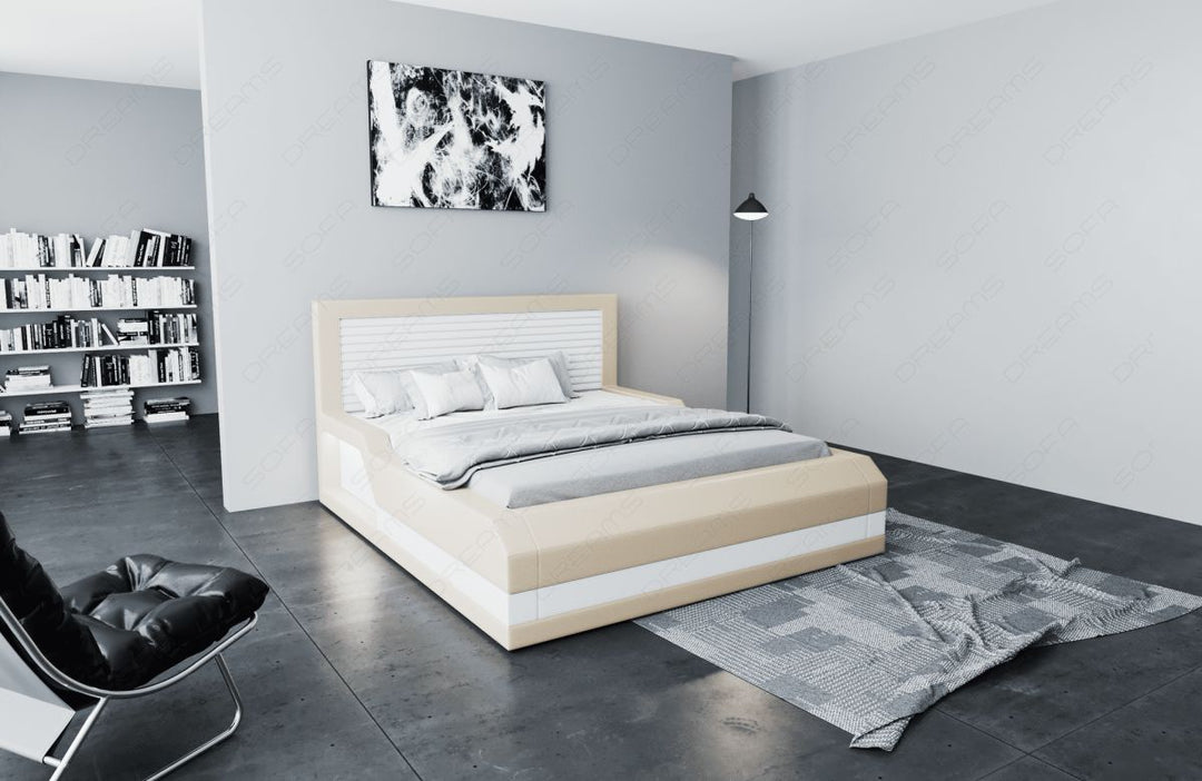 Das moderne Designerbett Treviso mit LED in beige-weiÃŸ