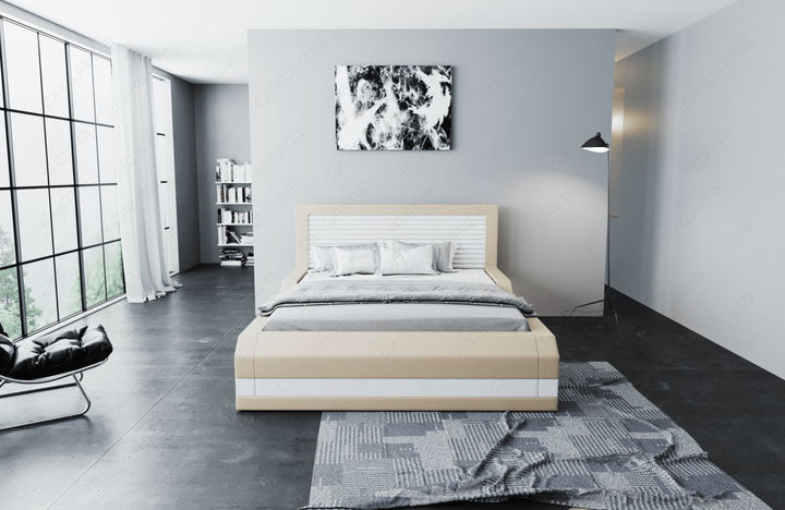 Das moderne Designerbett Treviso mit LED in beige-weiÃŸ