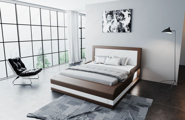 Das moderne Designerbett Treviso mit LED in dunkelbraun-weiÃŸ