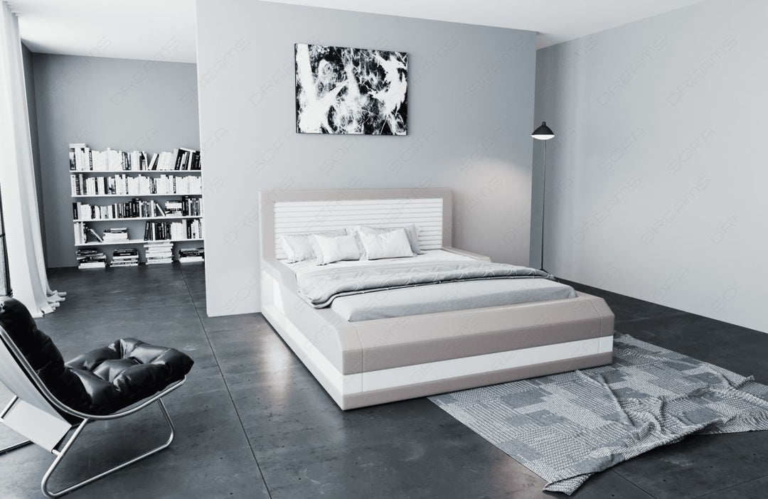 Das moderne Designerbett Treviso mit LED in grau-weiÃŸ