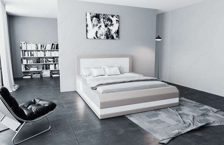 Das moderne Designerbett Treviso mit LED in grau-weiÃŸ
