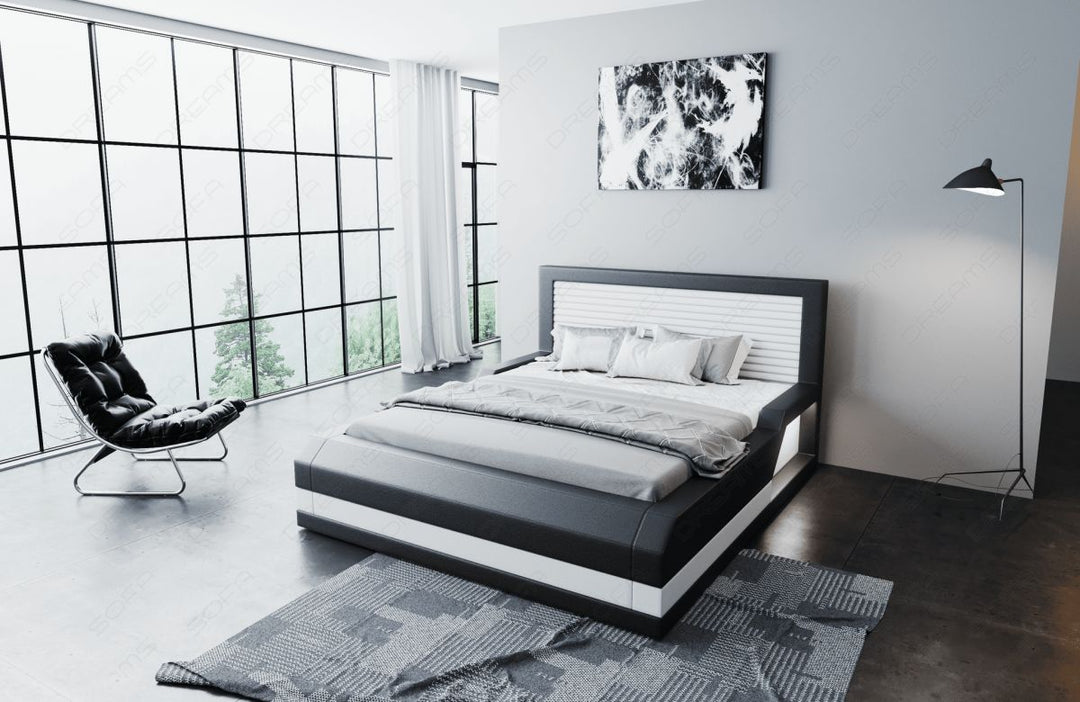 Das moderne Designerbett Treviso mit LED in schwarz-weiÃŸ