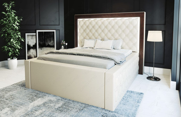 Elegantes Designerbett Varese gesteppt mit LED komplett in beige - Matratze und Lattenrost optional erhÃ¤ltlich