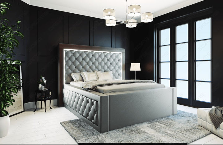 Elegantes Designerbett Varese gesteppt mit LED komplett in grau - Matratze und Lattenrost optional erhÃ¤ltlich