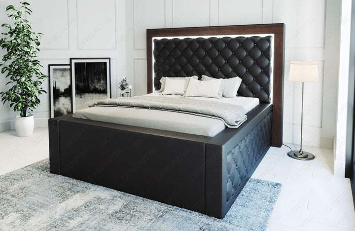 Elegantes Designerbett Varese gesteppt mit LED komplett in schwarz - Matratze und Lattenrost optional erhÃ¤ltlich