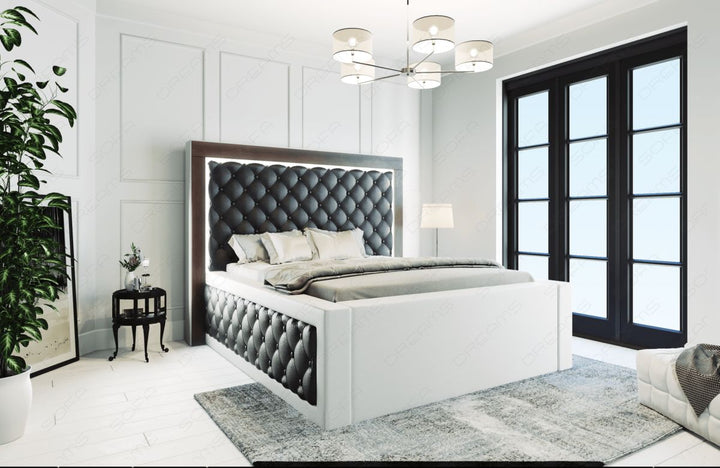Elegantes Designerbett Varese gesteppt mit LED in schwarz-weiÃŸ - Matratze und Lattenrost optional erhÃ¤ltlich