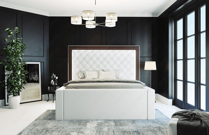 Elegantes Designerbett Varese gesteppt mit LED komplett in weiÃŸ - Matratze und Lattenrost optional erhÃ¤ltlich