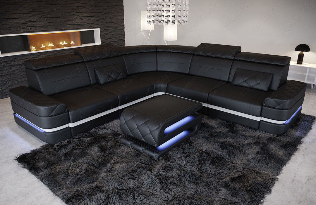 Design Leder Ecksofa Positano L Form in schwarz - weiss 