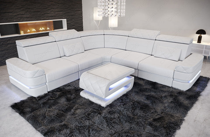 Das Mini Ledersofa Positano in der L Form in weiss