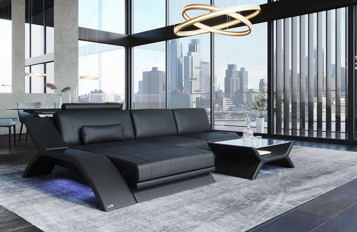 Ecksofa Calabria L Form in schwarzem Leder