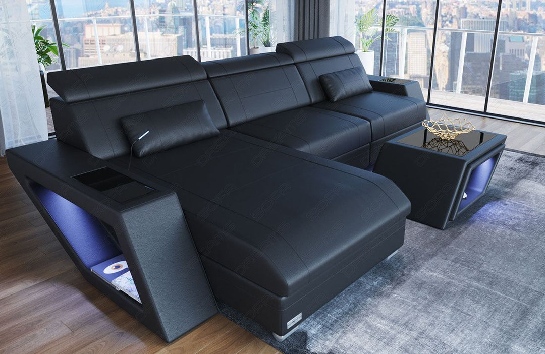 Leder Ecksofa Catania L Form in schwarz