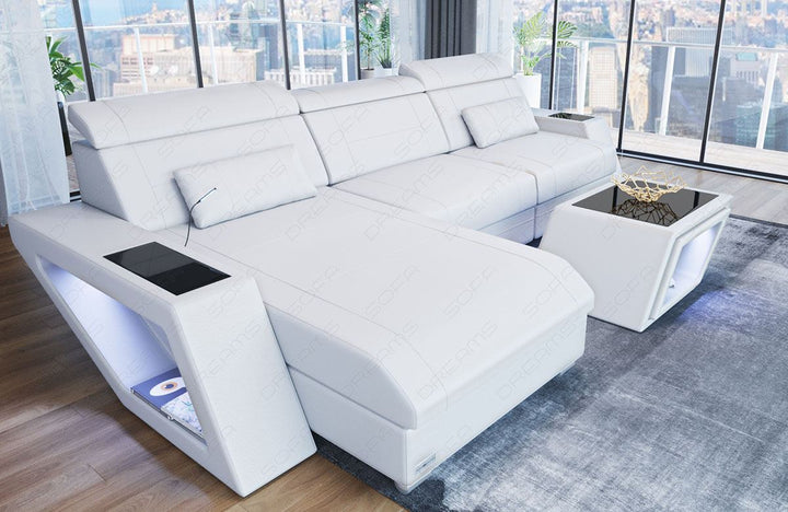 Leder Ecksofa Catania L Form in weiss
