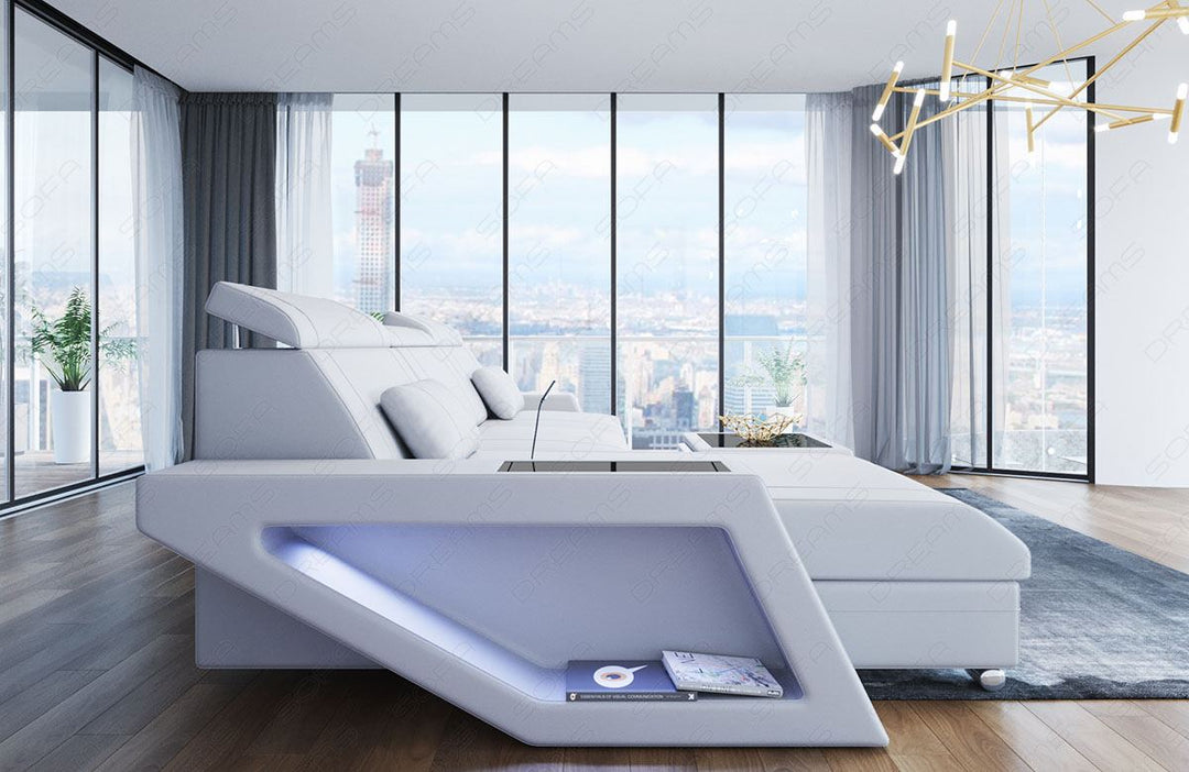Leder Ecksofa Catania L Form in weiss