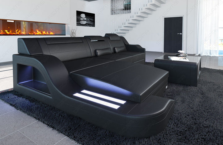 Leder Ecksofa Palermo L Form in komplett schwarz