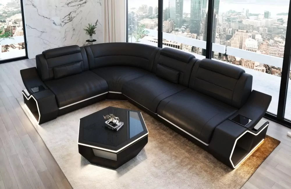 Pescara L-shaped corner sofa design - leather and comfort