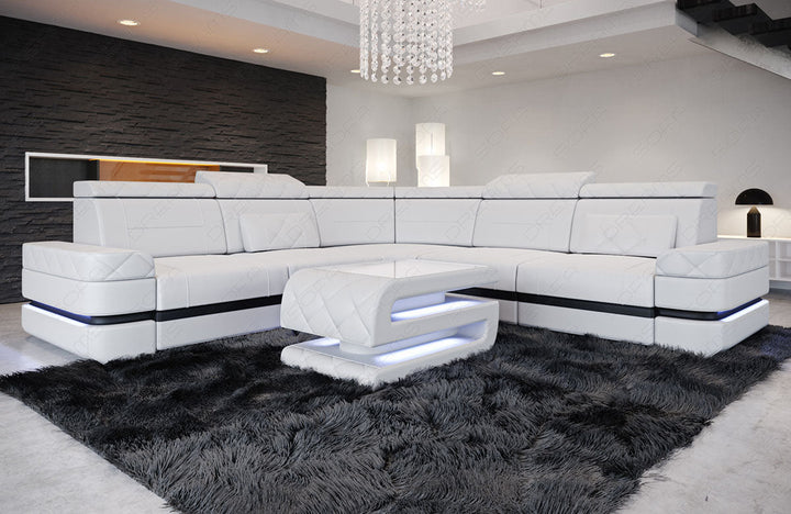 Modernes Eck Ledersofa Positano L Form in weiss - schwarz
